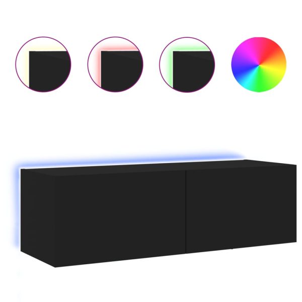 Móvel de parede para TV com luzes LED 100x35x31 cm preto - Image 2