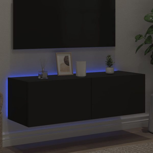 Móvel de parede para TV com luzes LED 100x35x31 cm preto - Image 4