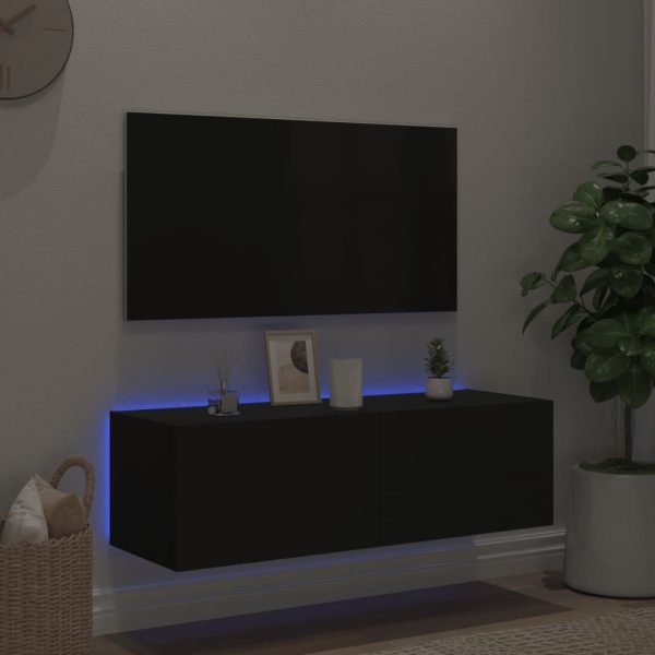 Móvel de parede para TV com luzes LED 100x35x31 cm preto - Image 5