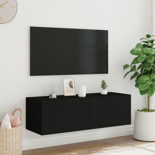 Móvel de parede para TV com luzes LED 100x35x31 cm preto - Image 6
