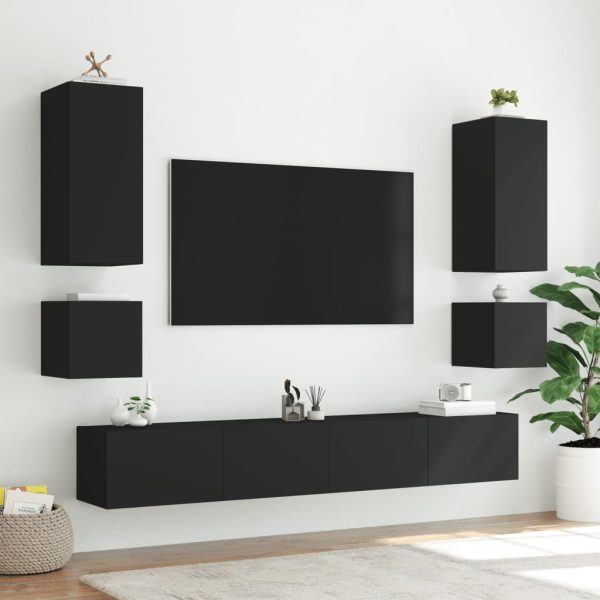 Móvel de parede para TV com luzes LED 100x35x31 cm preto - Image 7