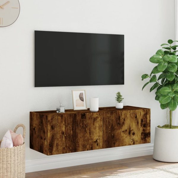 Móvel de parede p/ TV c/ luzes LED 100x35x31 cm carvalho fumado - Image 6