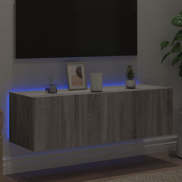Móvel de parede p/ TV c/ luzes LED 100x35x31 cm cinzento sonoma - Image 4