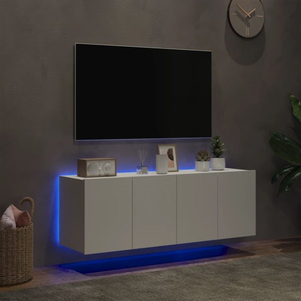 Móveis de parede p/ TV com luzes LED 2 pcs 60x35x41 cm branco - Image 4