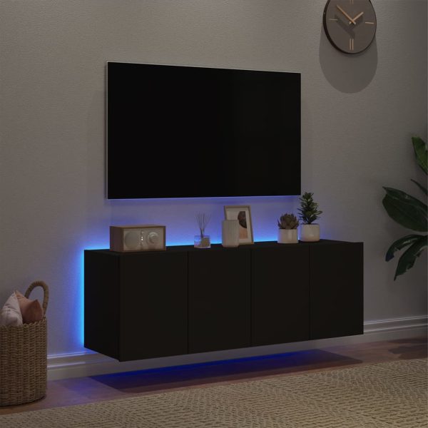 Móveis de parede p/ TV com luzes LED 2 pcs 60x35x41 cm preto - Image 4