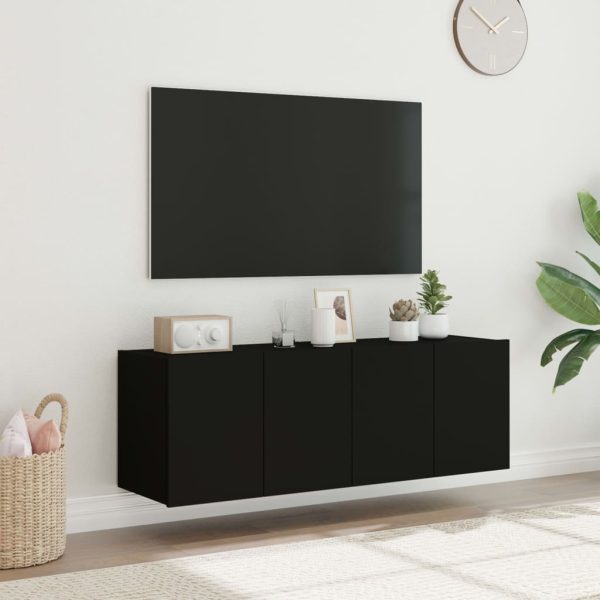 Móveis de parede p/ TV com luzes LED 2 pcs 60x35x41 cm preto - Image 5
