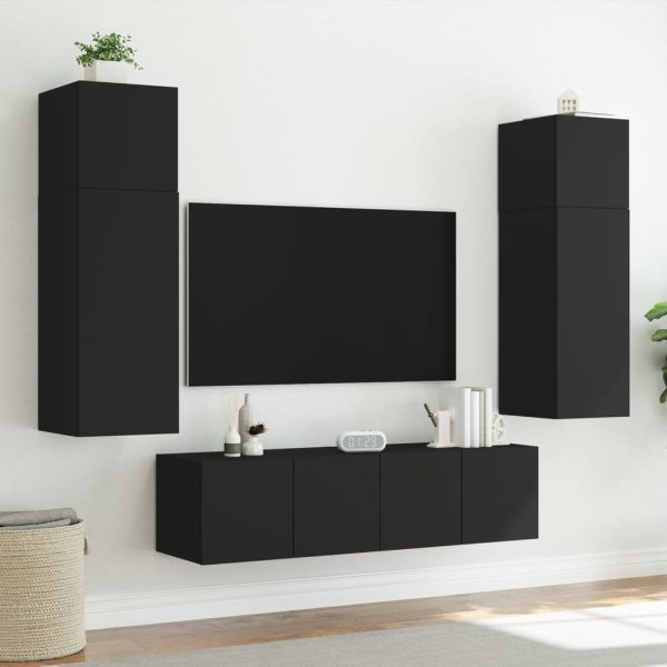 Móveis de parede p/ TV com luzes LED 2 pcs 60x35x41 cm preto - Image 6