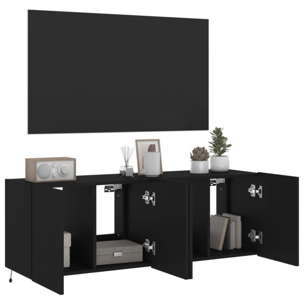 Móveis de parede p/ TV com luzes LED 2 pcs 60x35x41 cm preto - Image 7