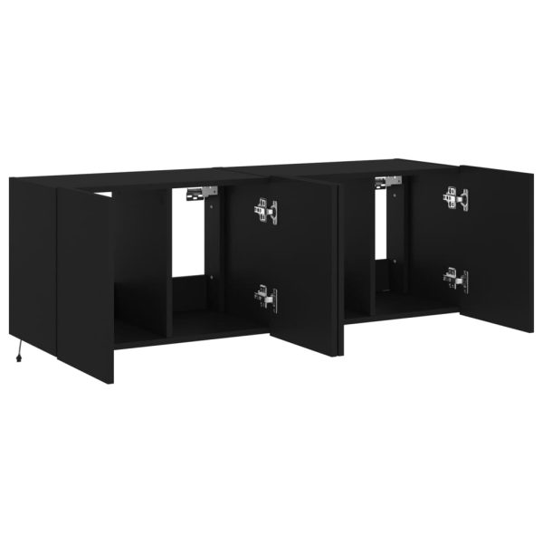 Móveis de parede p/ TV com luzes LED 2 pcs 60x35x41 cm preto - Image 8