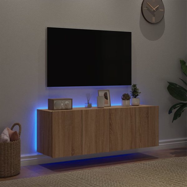 Móveis de parede para TV com luzes LED 2 pcs carvalho sonoma - Image 4