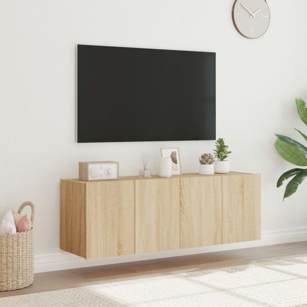 Móveis de parede para TV com luzes LED 2 pcs carvalho sonoma - Image 5