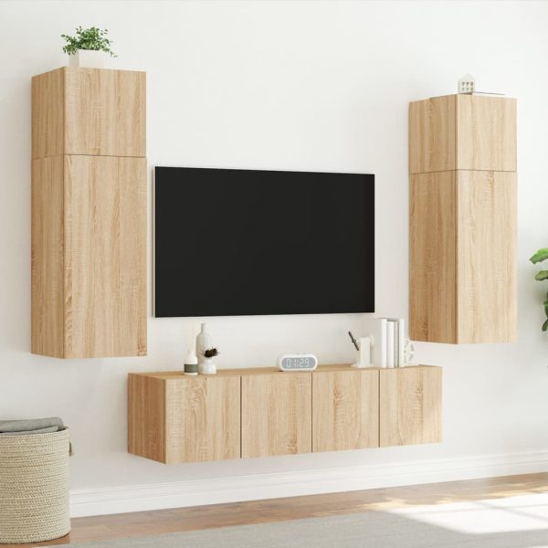 Móveis de parede para TV com luzes LED 2 pcs carvalho sonoma - Image 6