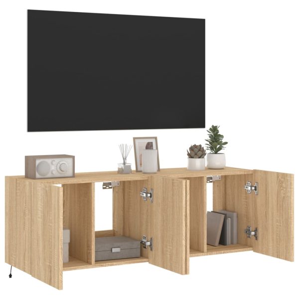 Móveis de parede para TV com luzes LED 2 pcs carvalho sonoma - Image 7
