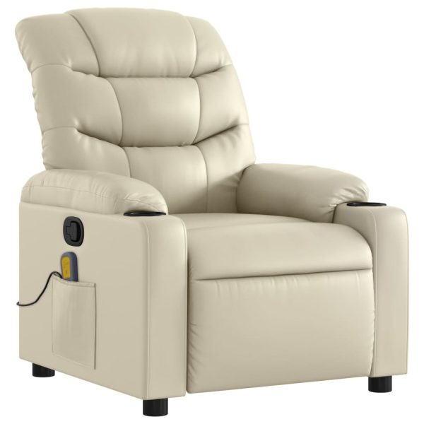 Poltrona de massagens reclinável couro artificial cor creme - Image 3
