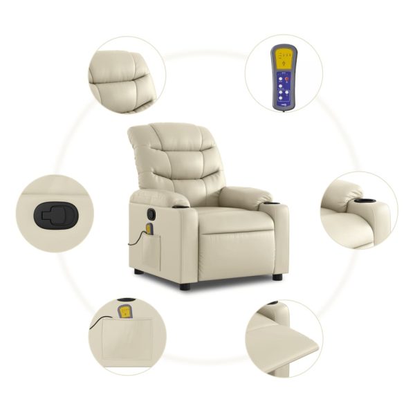 Poltrona de massagens reclinável couro artificial cor creme - Image 6