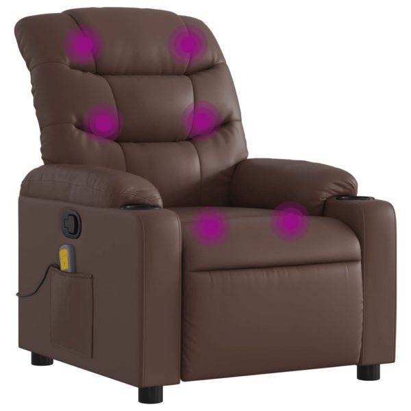 Poltrona de massagens reclinável couro artificial castanho - Image 2