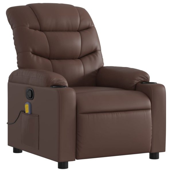 Poltrona de massagens reclinável couro artificial castanho - Image 3