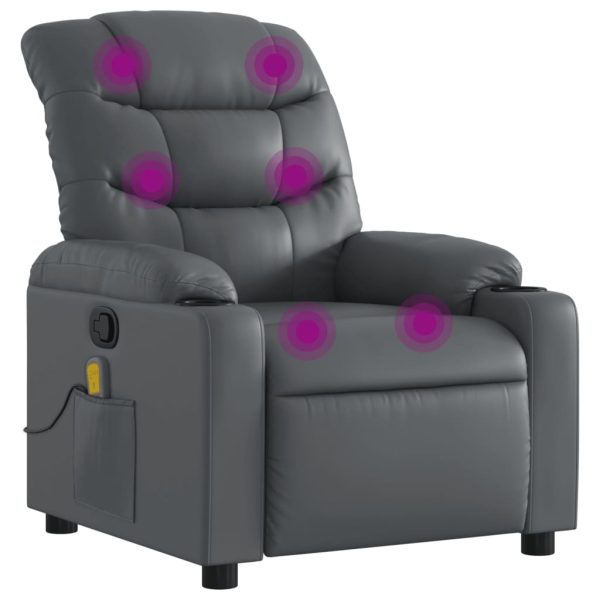 Poltrona de massagens reclinável couro artificial cinzento - Image 2