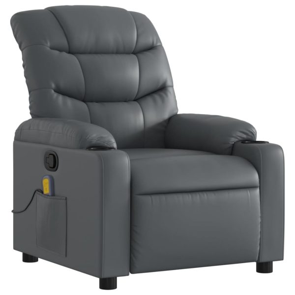 Poltrona de massagens reclinável couro artificial cinzento - Image 3
