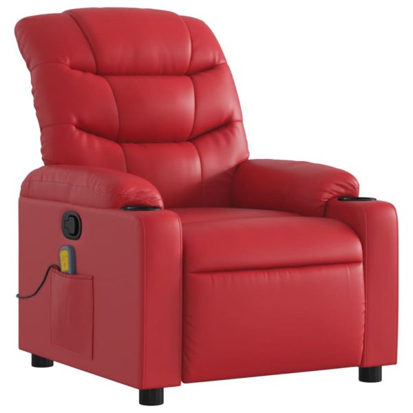 Poltrona de massagens reclinável couro artificial vermelho - Image 3