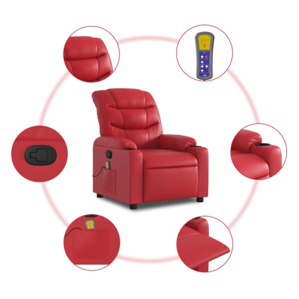 Poltrona de massagens reclinável couro artificial vermelho - Image 6