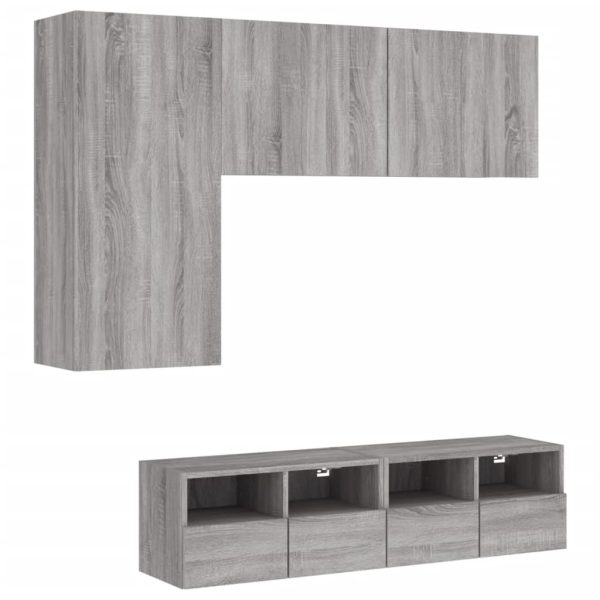 4 pcs móveis de parede p/ TV derivados de madeira cinza sonoma - Image 2