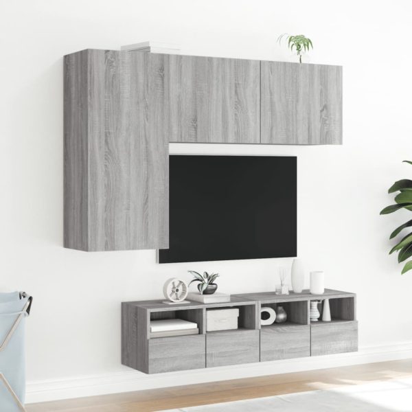 4 pcs móveis de parede p/ TV derivados de madeira cinza sonoma - Image 3