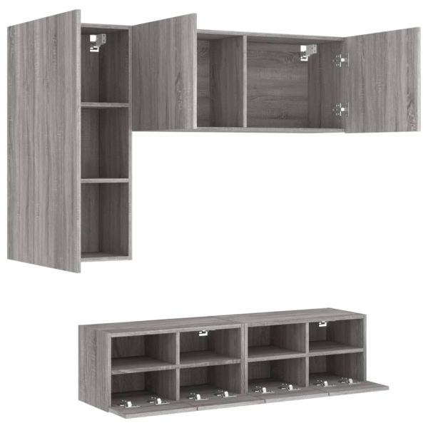 4 pcs móveis de parede p/ TV derivados de madeira cinza sonoma - Image 4