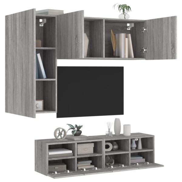 4 pcs móveis de parede p/ TV derivados de madeira cinza sonoma