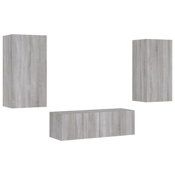 3 pcs móveis de parede para TV com luzes LED cinzento sonoma - Image 3