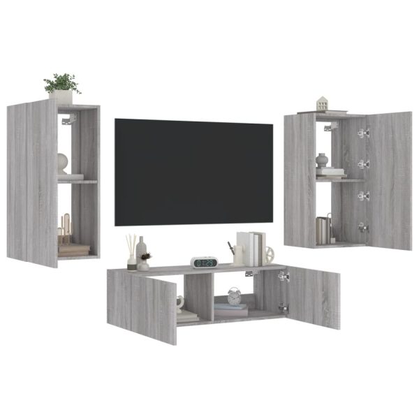 3 pcs móveis de parede para TV com luzes LED cinzento sonoma - Image 4