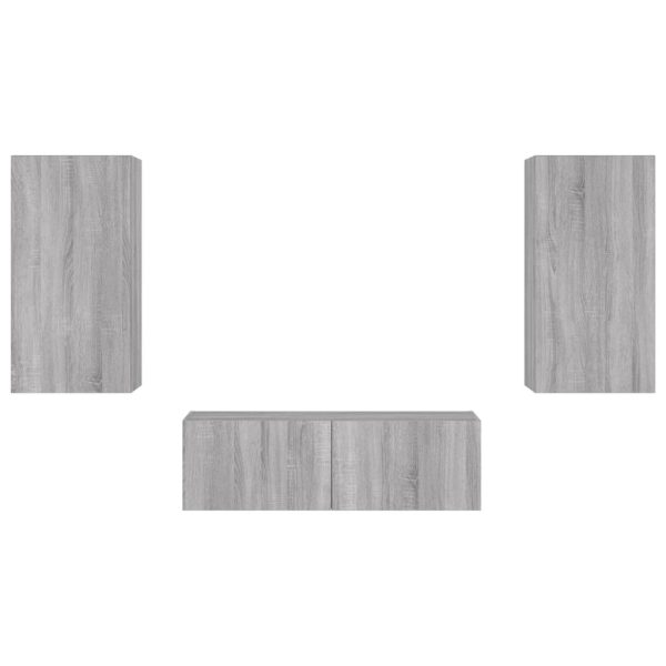 3 pcs móveis de parede para TV com luzes LED cinzento sonoma - Image 7