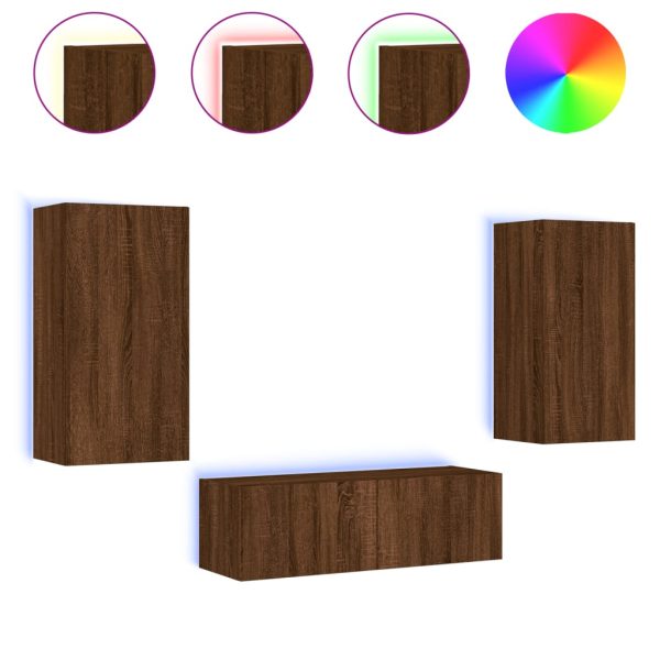 3 pcs móveis de parede para TV com luzes LED carvalho castanho - Image 2