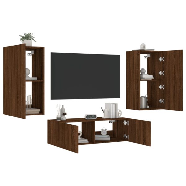3 pcs móveis de parede para TV com luzes LED carvalho castanho - Image 4