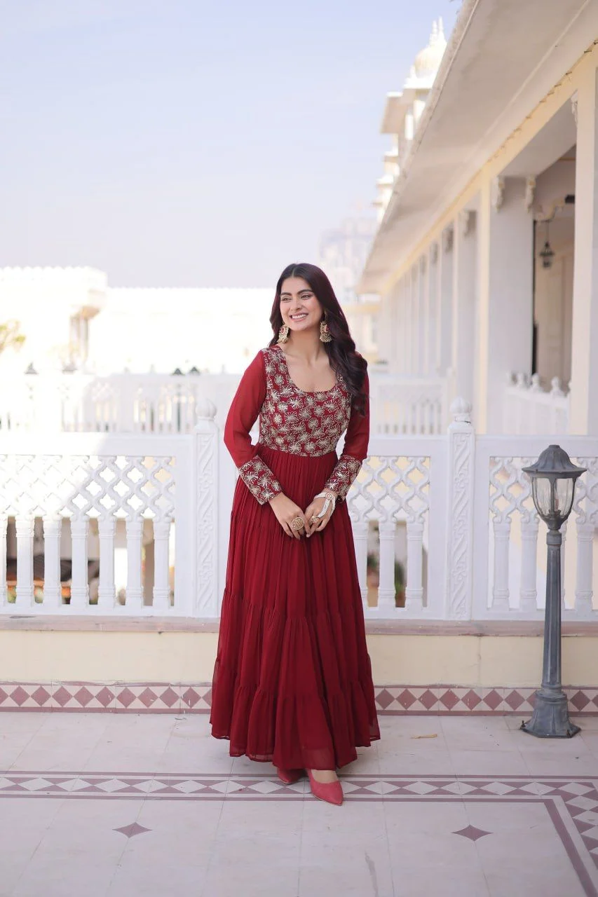 Embroidered Georgette Gown