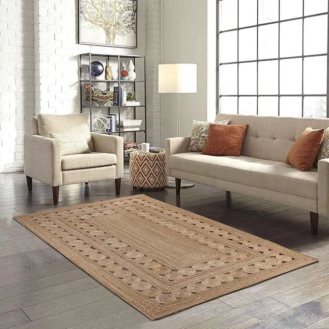 Handmade Beige Braided Round Jute Carpet