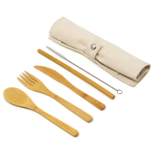  Bamboo Cutlery Set Fork Knife Spoon, Straws 