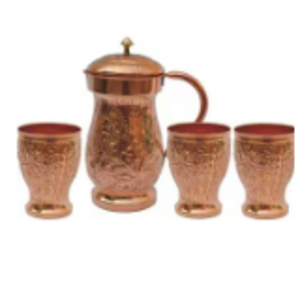 Copper Jug And Three Glasses by  Craftec Impex 