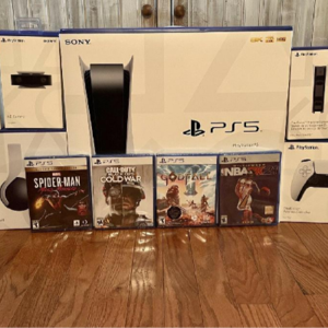 Original Sony PS5 Disc Edition with 2 DualSense Wireless Controllers, 4 Games and Complete Accessories