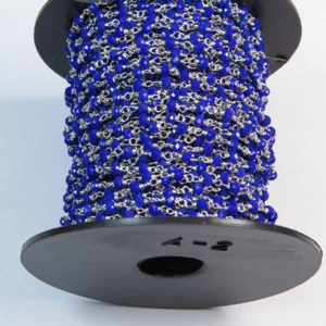 Blue Crystal 3mm Wire Wrapped Rosary Style Chain