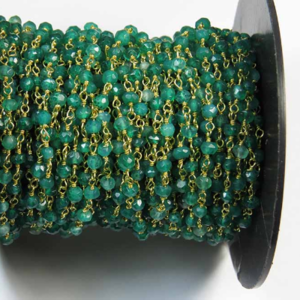 Green Onyx 3 MM Beaded Wire Wrapped Rosary Style Chain