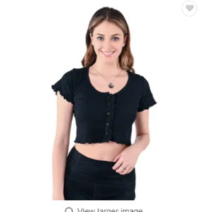 USBD Women short sleeve Blouse Button Down Scoop Neck Summer Croptop