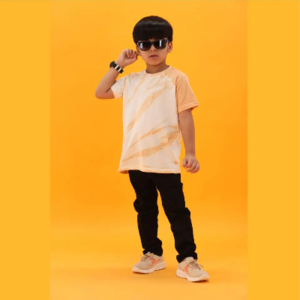 Round Neck Half Sleeves Yellow Tie and Dye T Shirt for Boys
