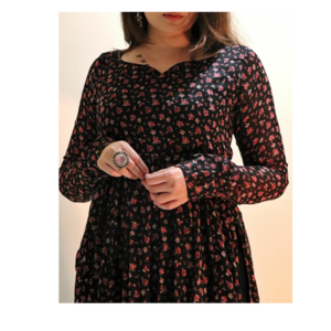 Fabric rayon small flower print nayera cut kurta and full sleeves kurta pan gala