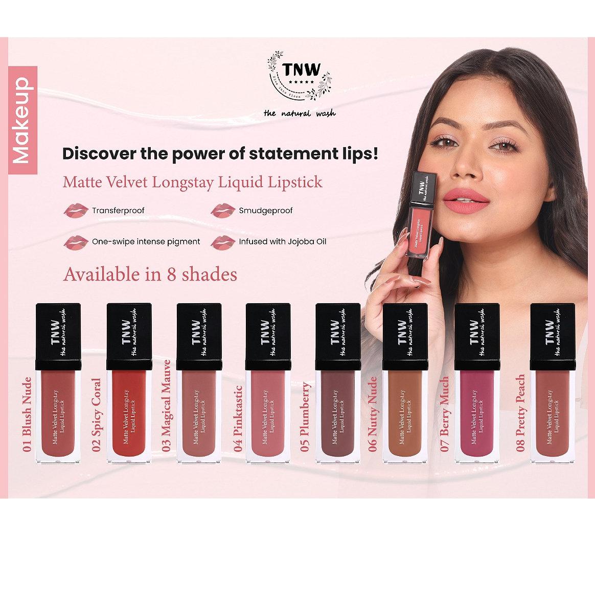 TNW -The Natural Wash Matte Velvet Longstay Liquid Lipstick In Latest 8 Different Shades. by MPG BRANDS PRIVATE LIMITED