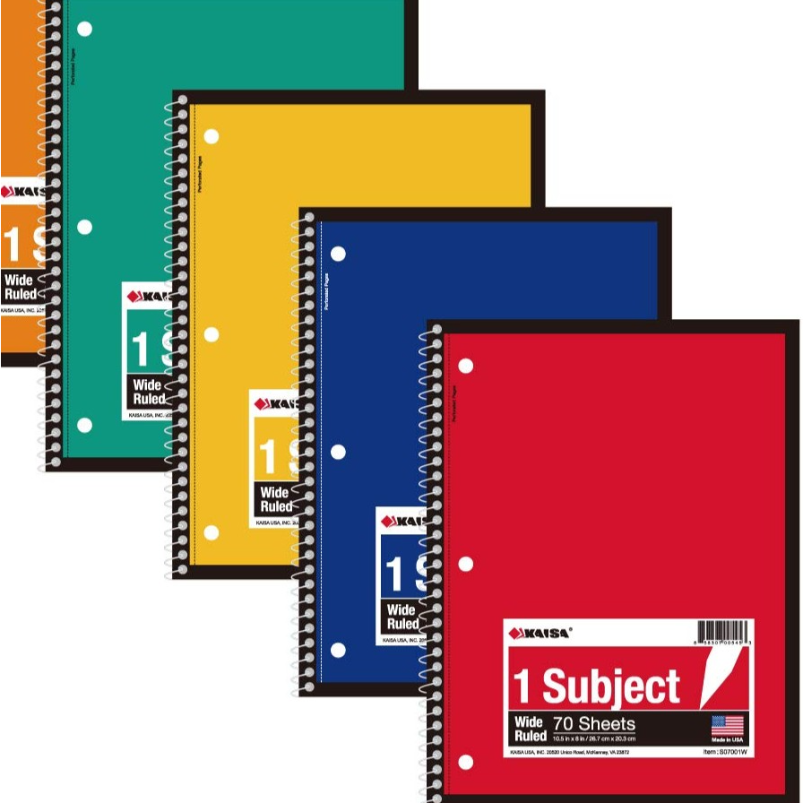Kaisa Wide Ruled Notebook - 70 Sheets - Assorted Colors