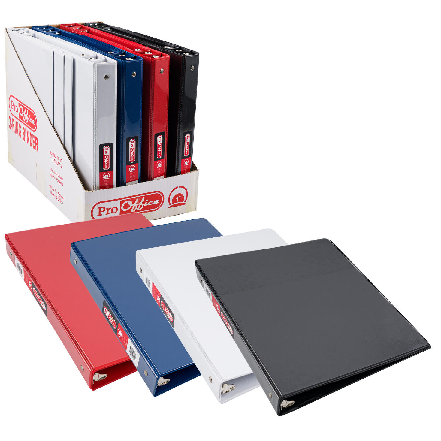 Pro Office 3 Ring Binder - 1" - 4 Assorted Colors