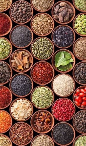 Spices like cardamom, pepper and Cloves