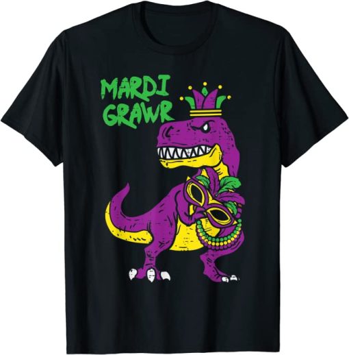 Mardi Grawr T-Rex Dino Toddler Kids Mardi Gras Boys Gift T-Shirt