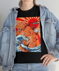 Catzilla japanese wave vintage Sunset funny Cat…